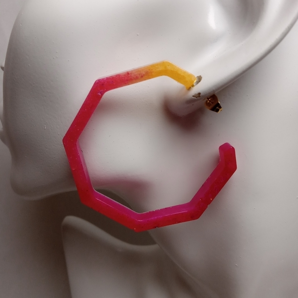 Pink and Orange Geometric Hoop Earrings